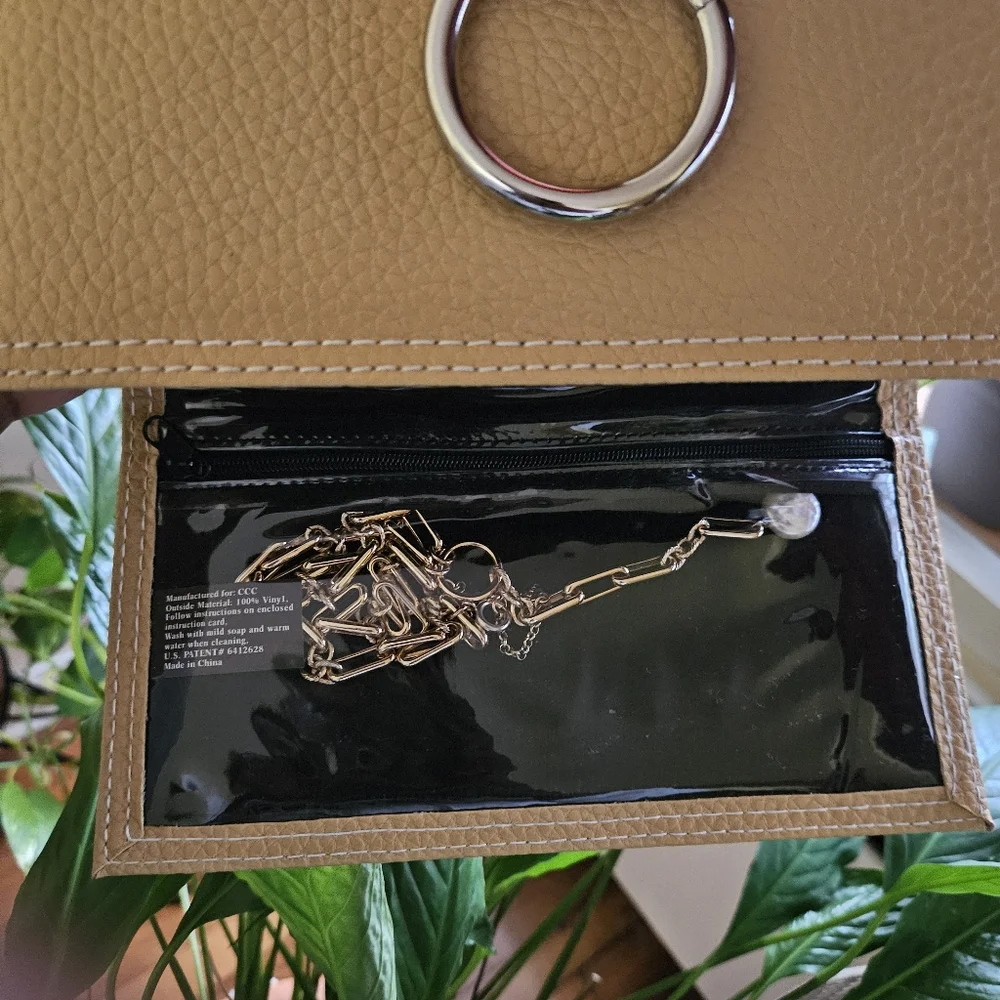 Tan Jewelry Travel Pouch with Silver Ring Accent. Foldable.*** SEE SELLER'S NOTE